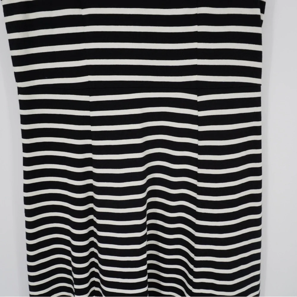 J. Crew Cap‎ Sleeve Knit Cotton Midi Dress Striped Black/White Preppy Nautical L